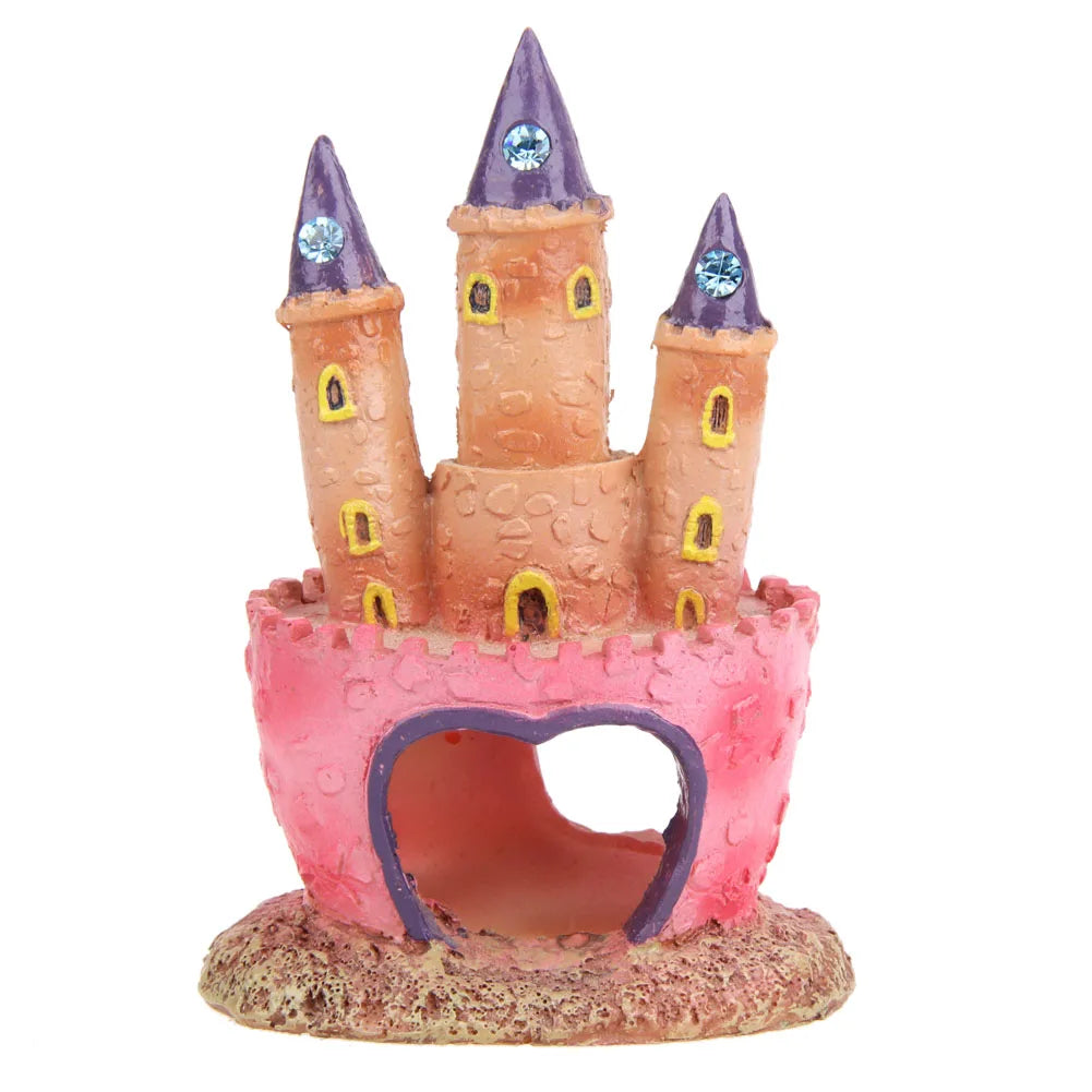 Small Cartoon Castle Decor No Sharp Edges Castle Shape Ornament Vivid Scenery Resin Cartoon Castle for Fish Tank Aquarium Decor