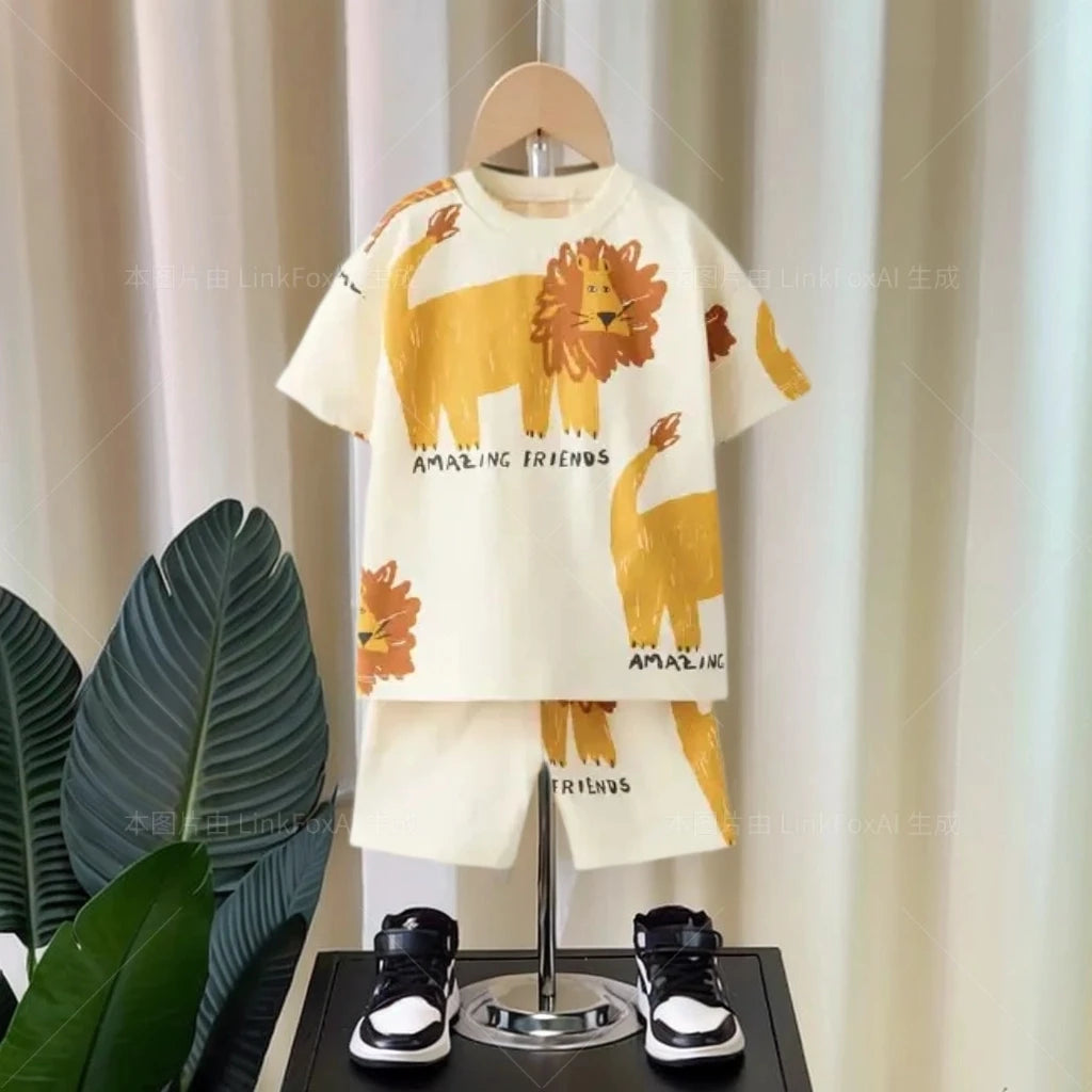 Boys 2-piece/set Summer Clothing Children's Short Sleeved Set Loose And Fashionable Popular Baby Girl And Boys' Sportswear