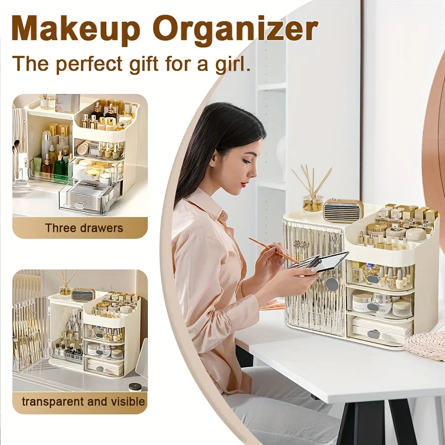 Boîte De Rangement De Maquillage Et Boîte De Rangement De Produits Beige Clair, Une Solution De Rangement Cosmétique De Grande Capacité.