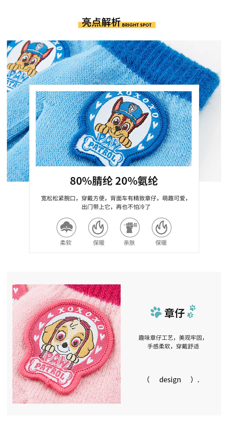 Paw Patrol Kids Gloves Fashion Autumn Winter Knitted Warm Gloves Children Cartoon Outdoor Mittens Boys Girls Accessories Gifts