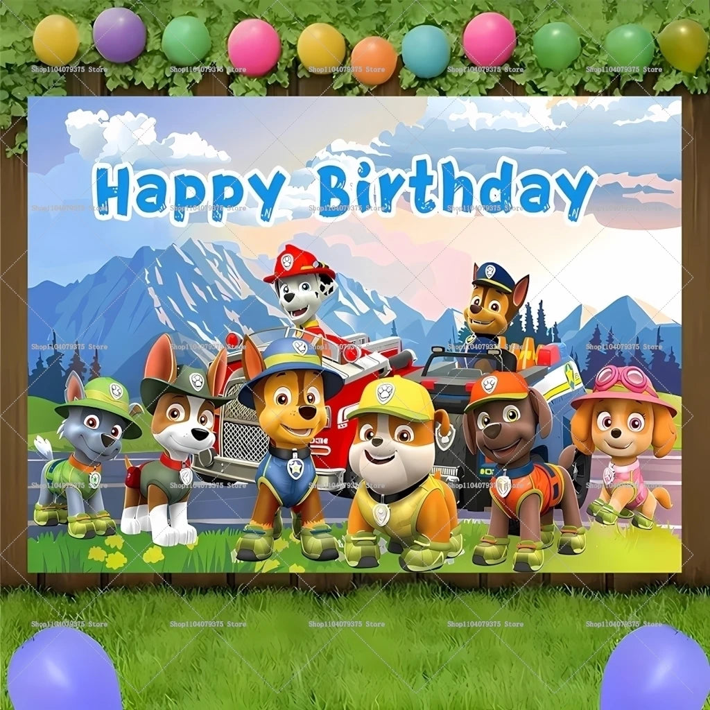 Paw Patrol Happy Birthday Photography Backdrop Balloons Children Celebration Birthday Party Decoration Background Photo Props