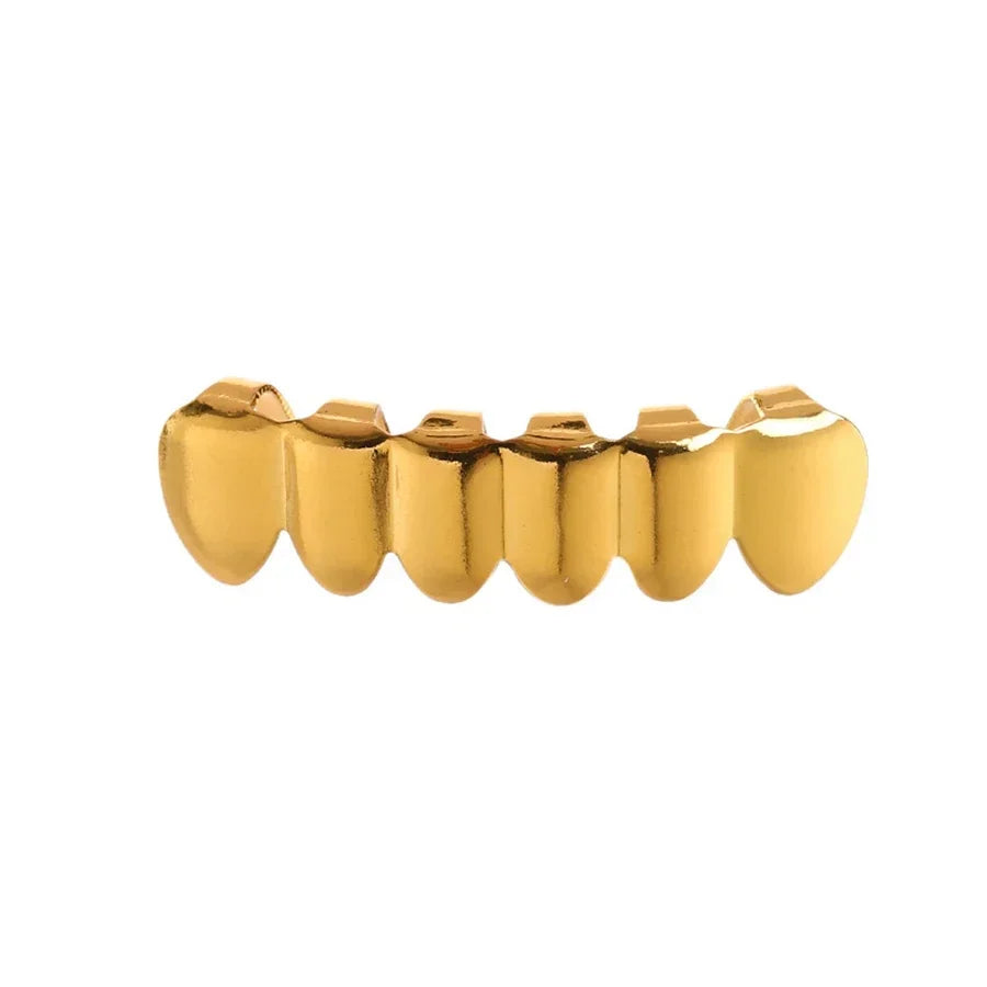 Classic Fashion 6/6 Teeth Grillz Hip Hop 14K Gold Plated Tooth Caps Decor Braces Dental Grills For Women Men Jewelry