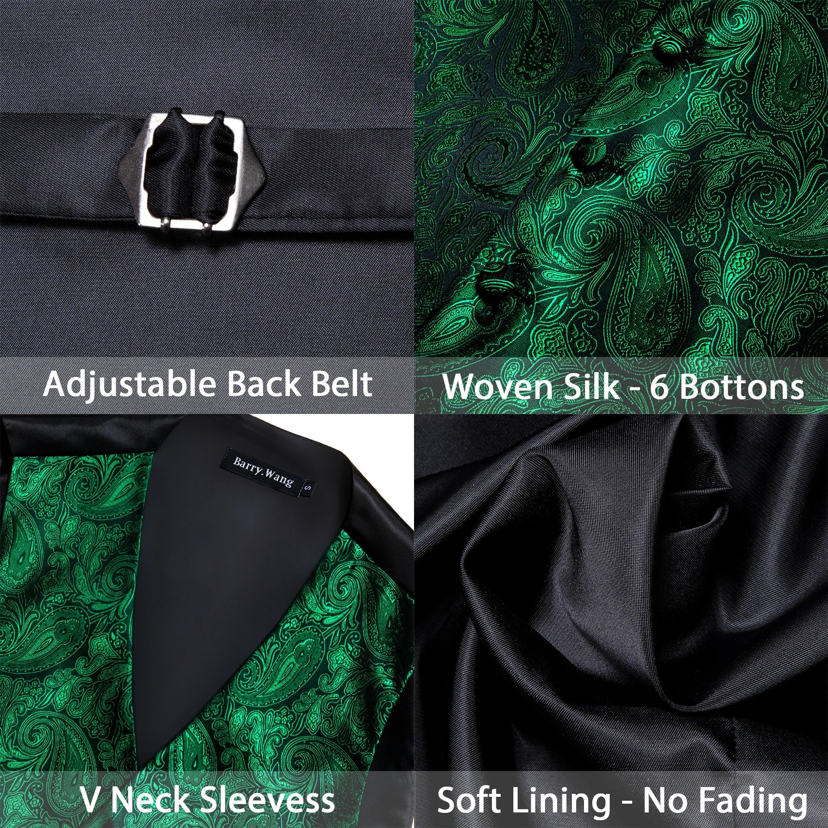 Elegant Vest for Men Silk Green Paisley Plaid Flower Slim Fit Male Suit Embroidered Waistcoat Dress Formal Jacket Barry Wang
