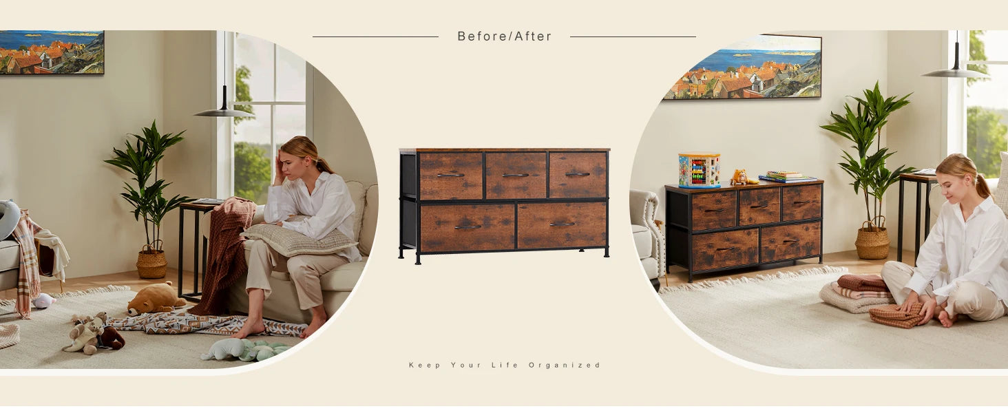 JHK salon vitrine couches avec 5 tiroirs en tissu armoire cadre en acier assemblage placard pour vêtements rangement commode