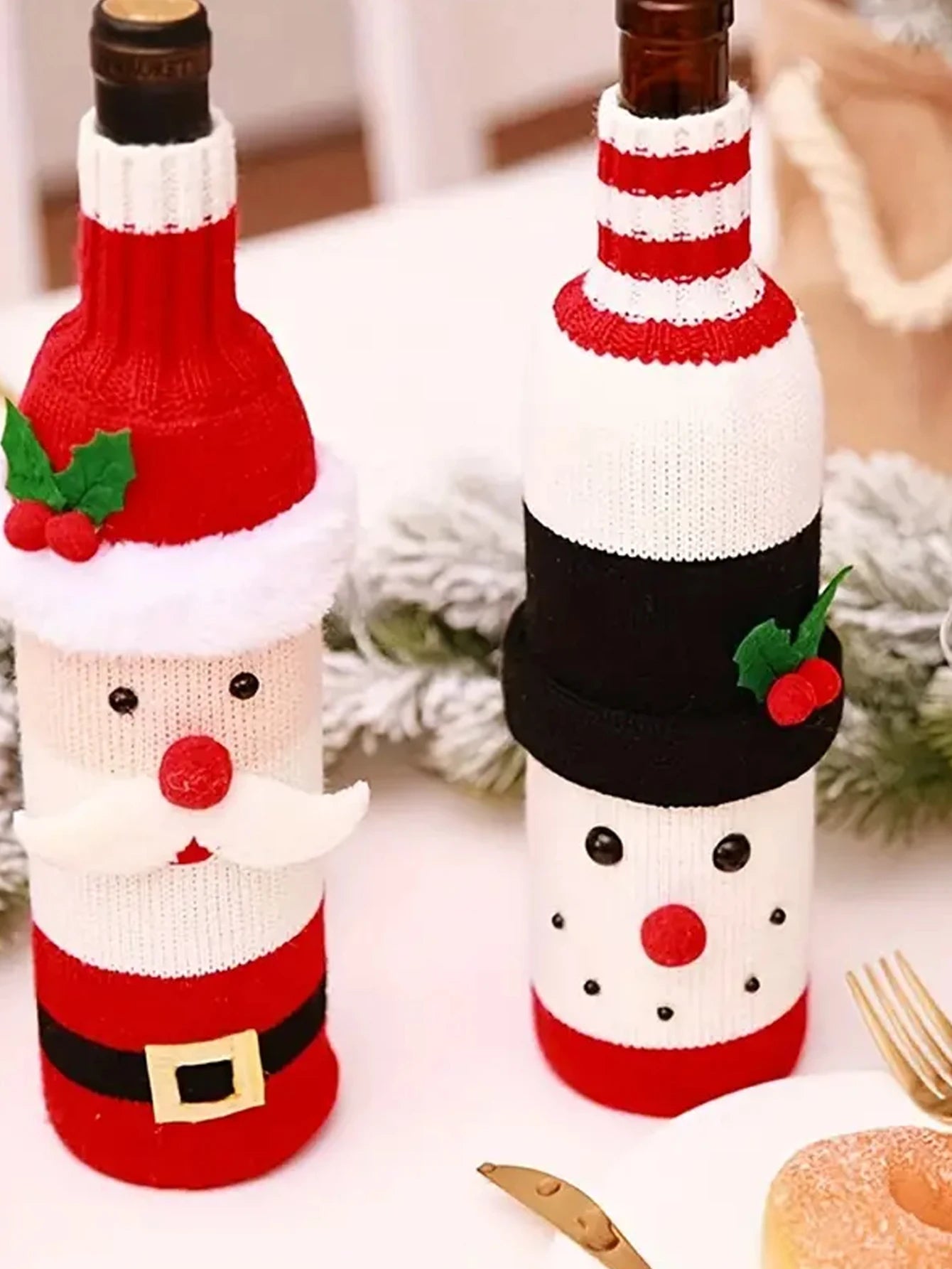 1pc Red Velvet Snowman & Santa Claus Designs - Reusable Champagne Bottle Sleeves for Holiday Decorations & Gift Giving