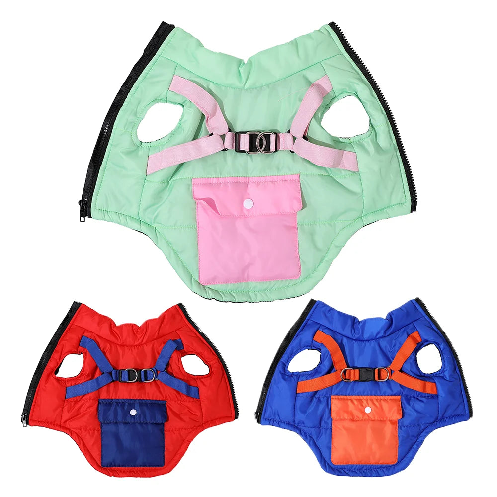 Warm Dog Coat For Autumn Winter Windproof Dogs Jacket With Harness Outdoor Waterproof Puppy Jacket For Small Medium Dogs Bulldog