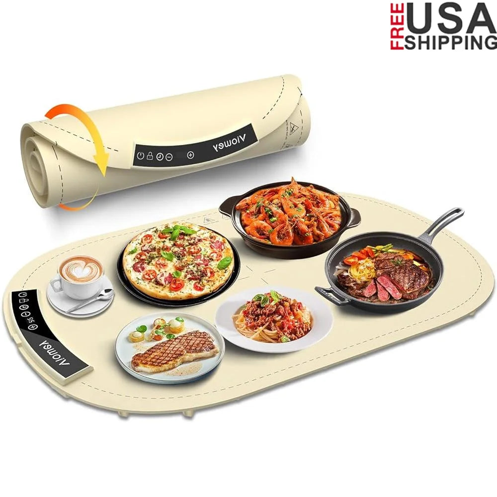 Electric Food Warming Mat Heating Tray with 7 Temperature Settings 4 Hour Timer Fast Heating Safe Buffets Parties Family