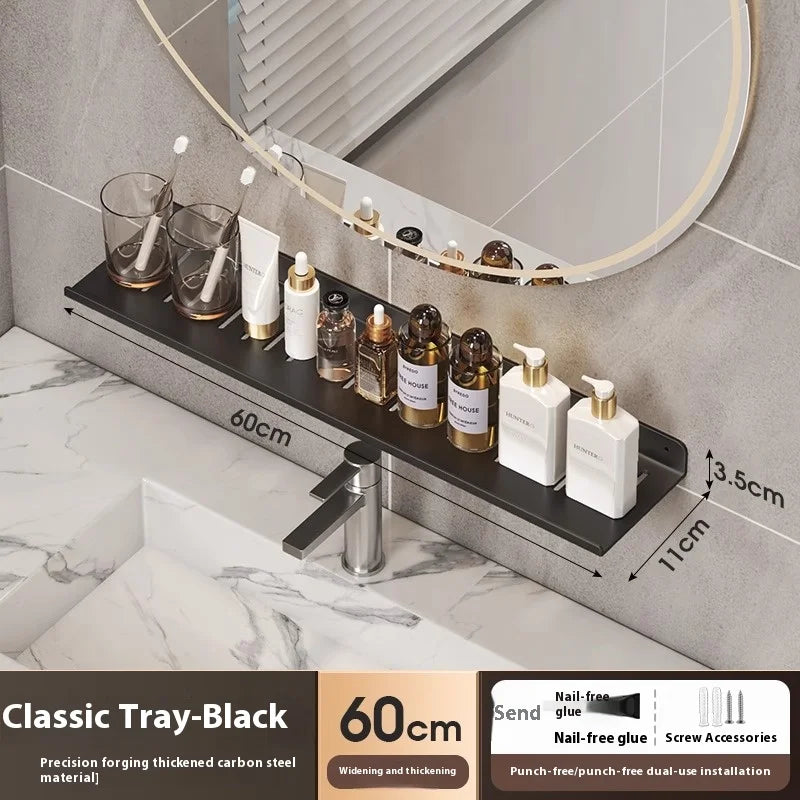 Kitchen and bathroom storage rack, washbasin rack, suction cup mirror, front rack, bathroom sink, faucet, wall mounted