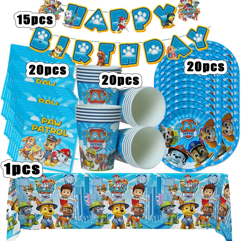 Paw Patrol Birthday Decoration Tableware Tablecloth Children Gift Candy Box Backdrop Dog Balloon Party Favors For Kids Birthday
