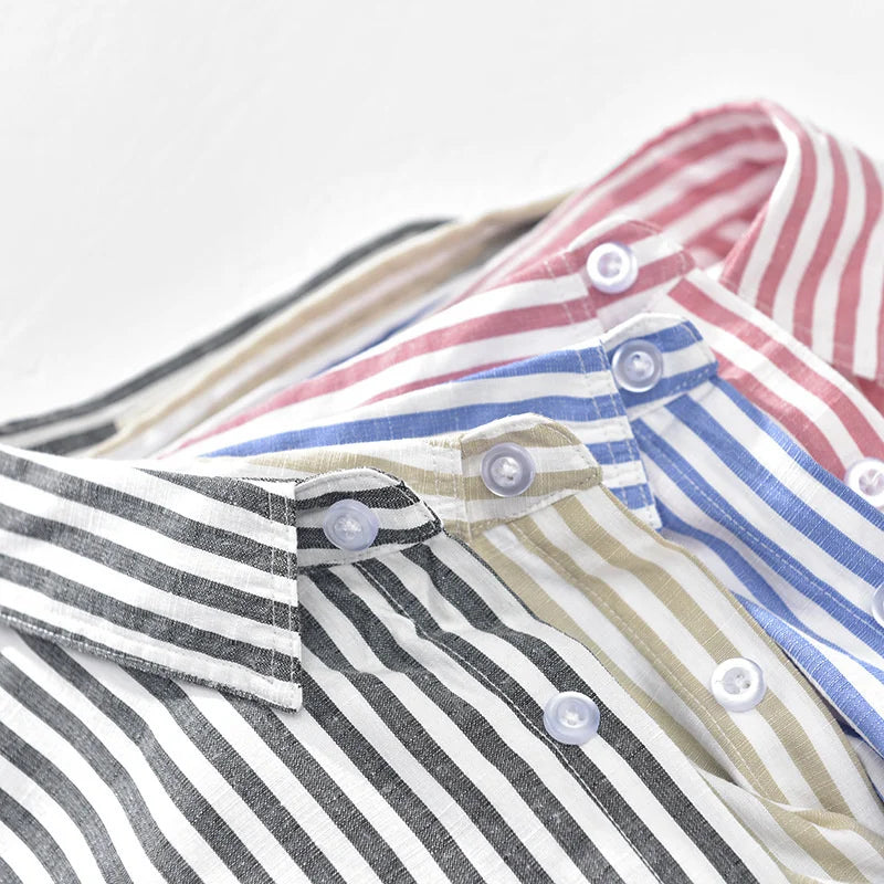 New Summer Men's Short Sleeve Shirt Fashion Thin Loose Half Sleeve Casual Youth Stripe Shirt Tops