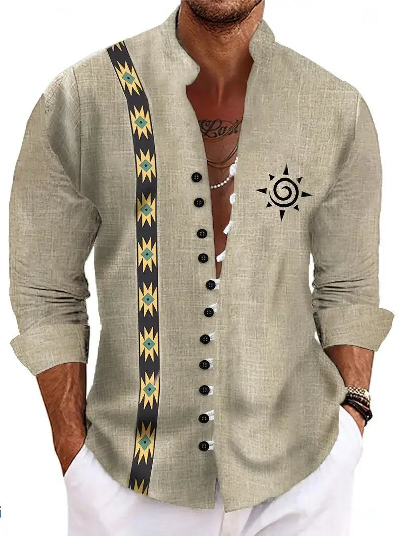 Fashionable Men's Long Sleeve Shirt 3D Half Color Flower Print Men's Casual Button Long Sleeve Shirt Top