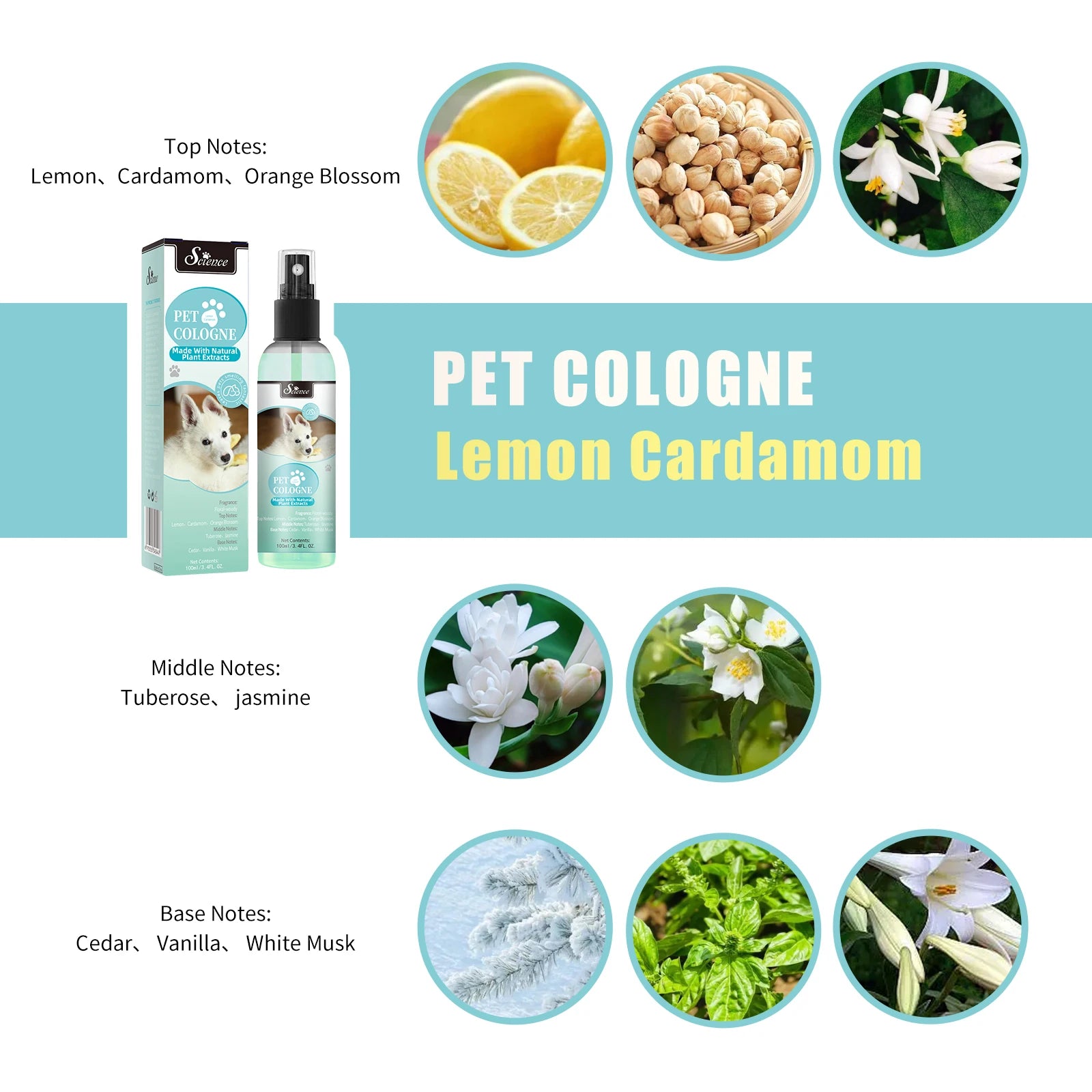 100 Ml Pet Deodorizing Perfume Spray, Cats & Dogs Eliminating Odors Natural Long-Lasting Fragrance ( Lemon, Orange And Lavender)