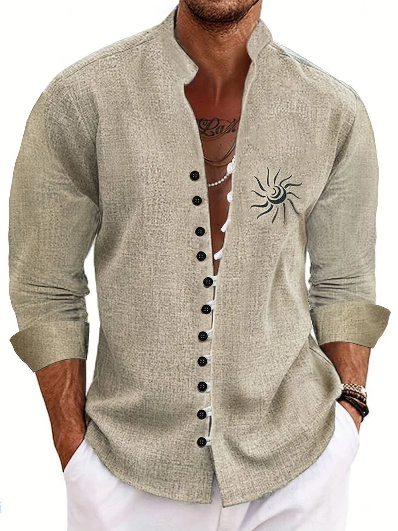 Fashionable Men's Long Sleeve Shirt 3D Half Color Flower Print Men's Casual Button Long Sleeve Shirt Top