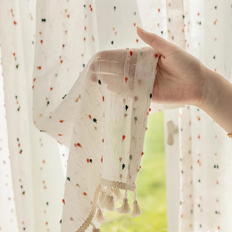 1Piece Korean Rainbow Hairball Embroidered Striped yarn with Beige Tassel Bottom For Living Room Bedroom Farmhouse Home Decor