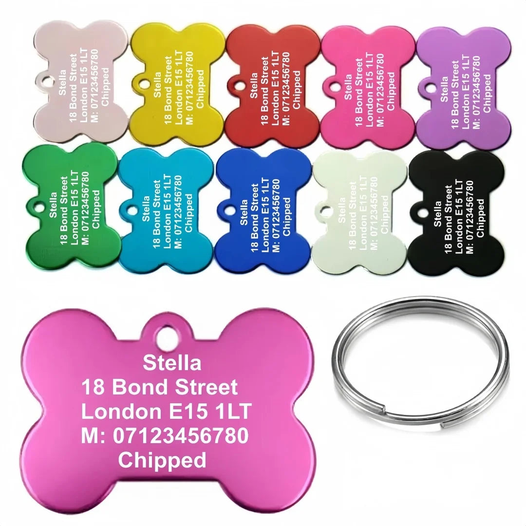 Personalized Pet ID Tag for Dogs & Cats - Deep Engraved Aluminum Collar Nameplate with Free Engraving |  Address, Number