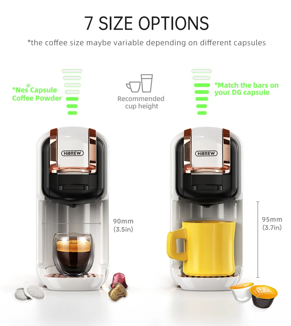 HiBREW 5 in 1 Multiple Capsule Coffee Machine Hot/Cold DG Cappuccino Nes Small Capsule ESE Pod Ground Coffee Cafeteria 20Bar H2B