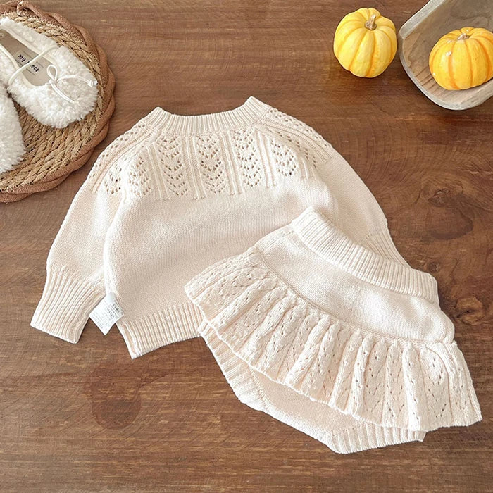 2025 New Autumn 0-3Yrs Children Clothes Suit Long Sleeved Knitted Pullover Sweater+PP Shorts Toddler Baby Girl Clothes Set