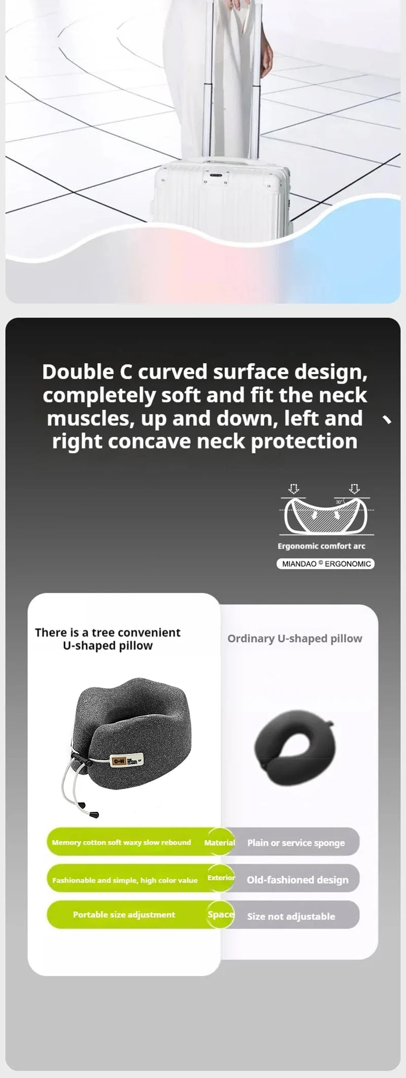 Memory Foam U-Shaped Pillow Travel Neck Support Sleeping Pillow Shoulder Rest U-Cushion Airplane Trip Neck Pillow