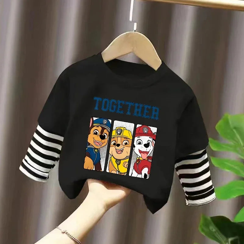 PAW Patrol T-shirt Cute Cartoon Print Long Sleeve Round Neck Kawaii Cotton Boys Girls Clothes Fashion Hip Hop Children Clothing