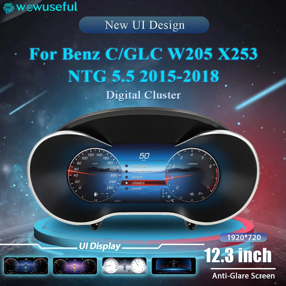 12.3''  Instrument Paneel Cockpit For  Benz C GLC S205 W205 V205 117 X253 2015-2018 Ntg5.0 4.5 5.5Auto Digital Dashboard Cluster
