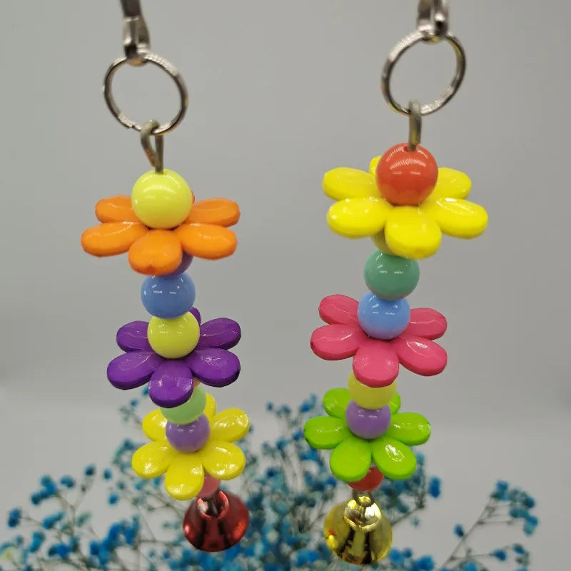 ألعاب الطيور لعبة مضغ الببغاء جرس قلادة خرز دائري ملون لعبة زهرة خيطية للببغاء ملحقات قفص الطيور لون عشوائي