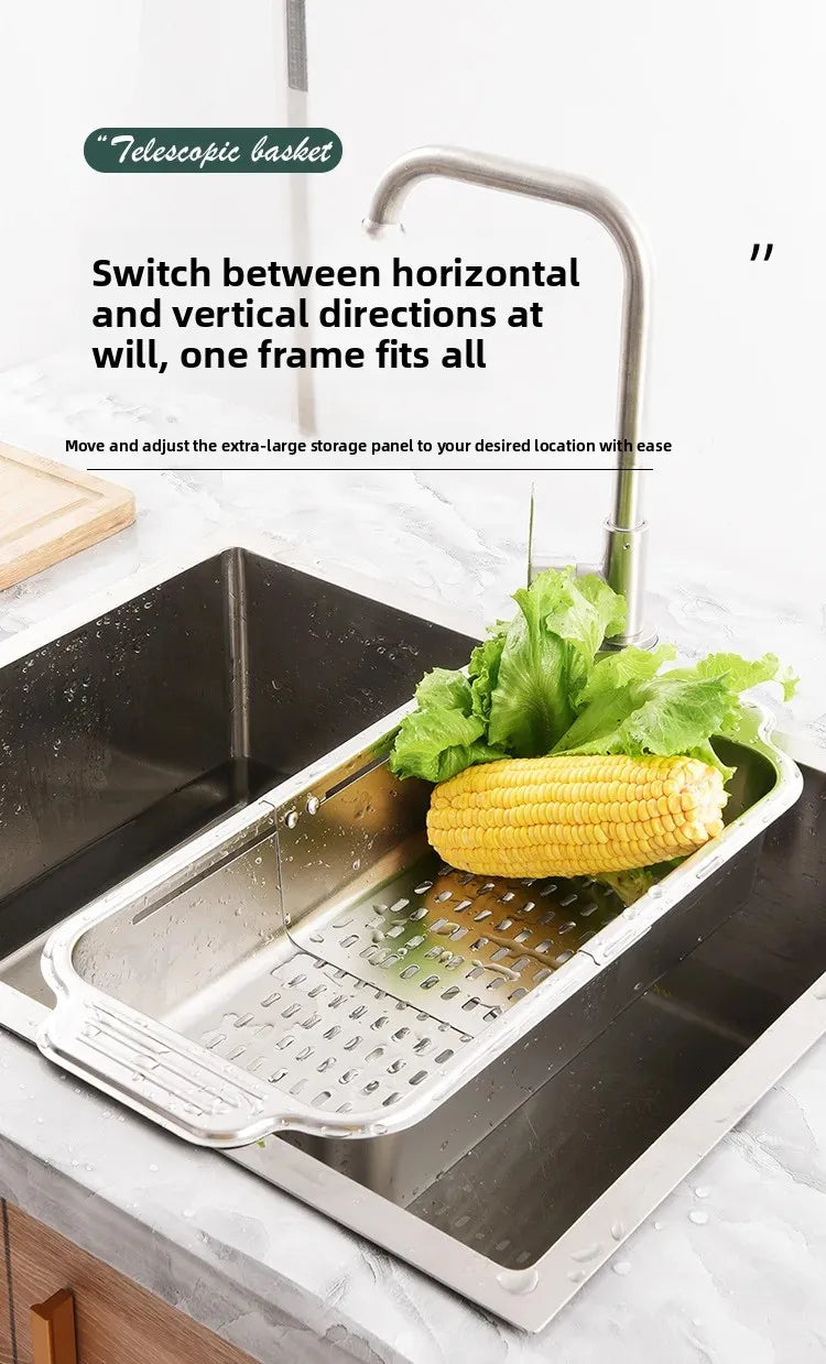 304 Stainless Steel Sink Rack - Extendable Dish Drainer for Plates, Fruits & Vegetables | Heavy-Duty Kitchen Drain Basket