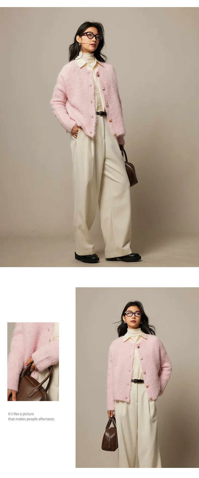 Winter Alpaca Wool Knitted Cardigan Women Soft Round Neck Single Breasted Loose Button Sweater Coat