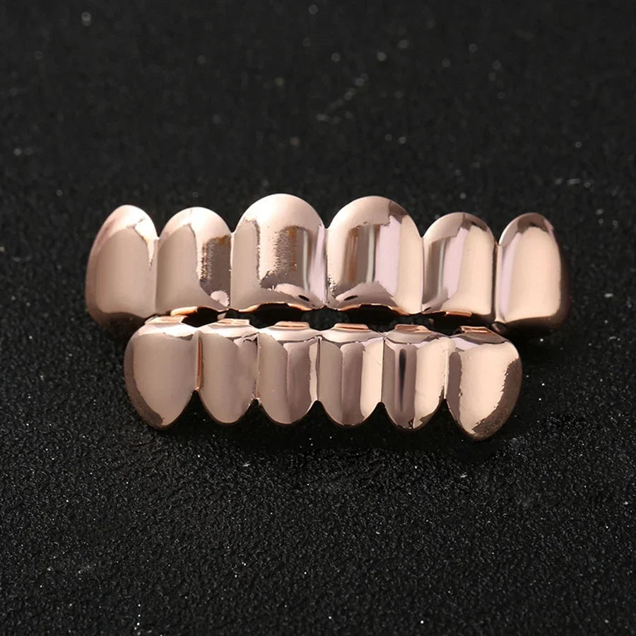 Classic Fashion 6/6 Teeth Grillz Hip Hop 14K Gold Plated Tooth Caps Decor Braces Dental Grills For Women Men Jewelry