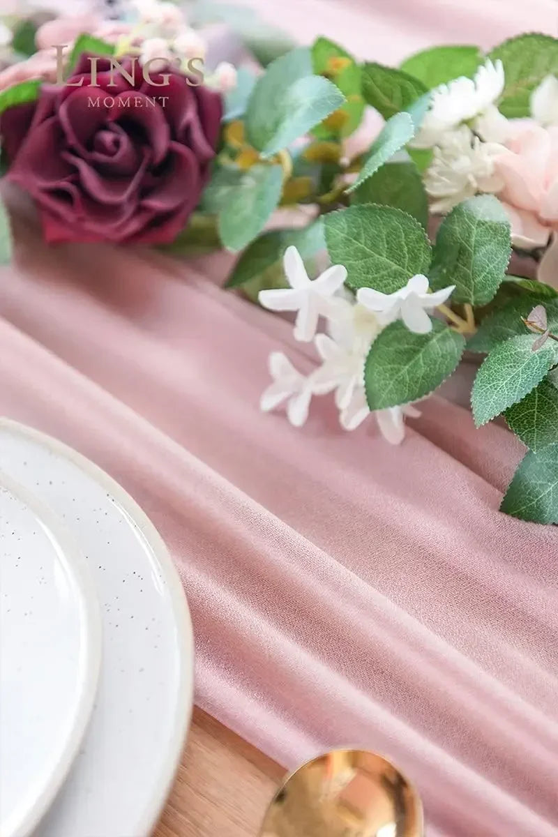 4PCS Purple Table Runner Chiffon Table Setting Semi-Sheer Dining Wedding Party Christmas Banquets Arches Cake Decor