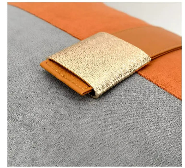 light luxury brown cream /orange grey patchwork cushion cover pillowcase sofa waist pillow cover with golden buckle