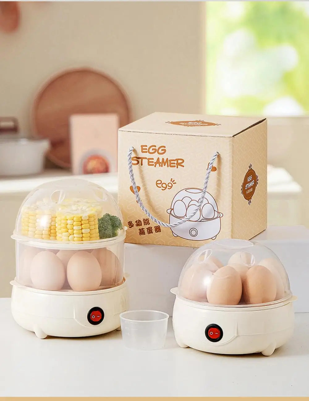Mini Egg Boiler 1 or 2 Layers Electric Egg Cooker Automatic Power-Off Egg Steamer Kitchen Steamed Breakfast Cooking Appliances