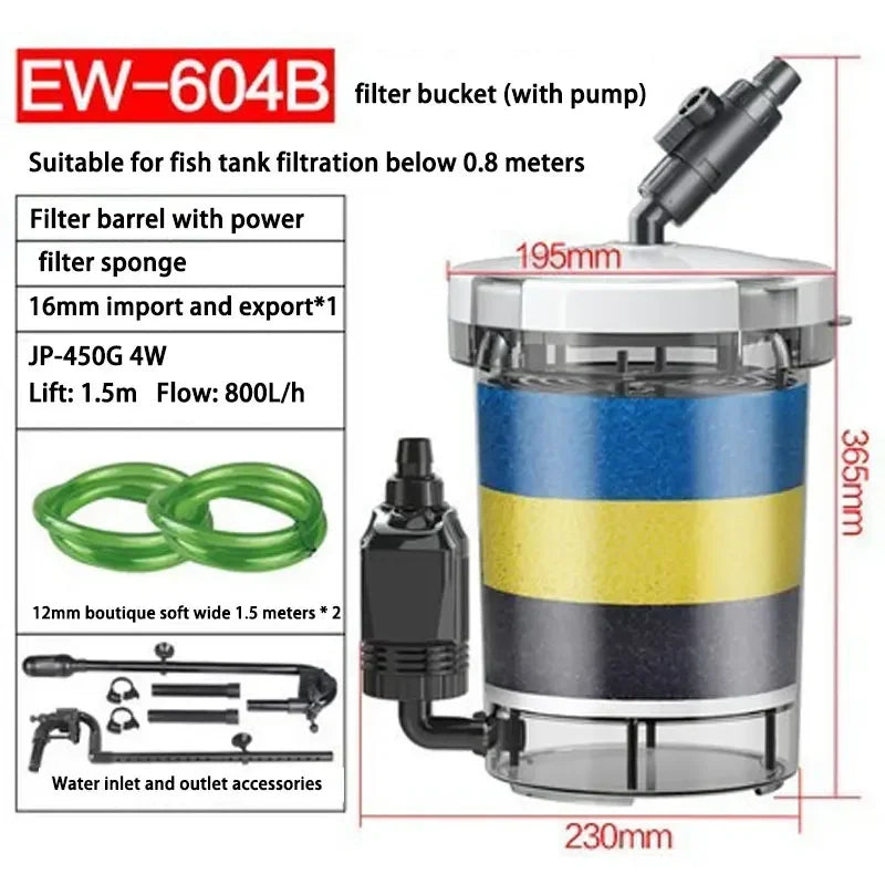 SUNSUN Outside Filter Barrel Silent Filter Barrel Aquarium Filter Pump Fish tank External Filter Fish Tank Accessories HW-602B