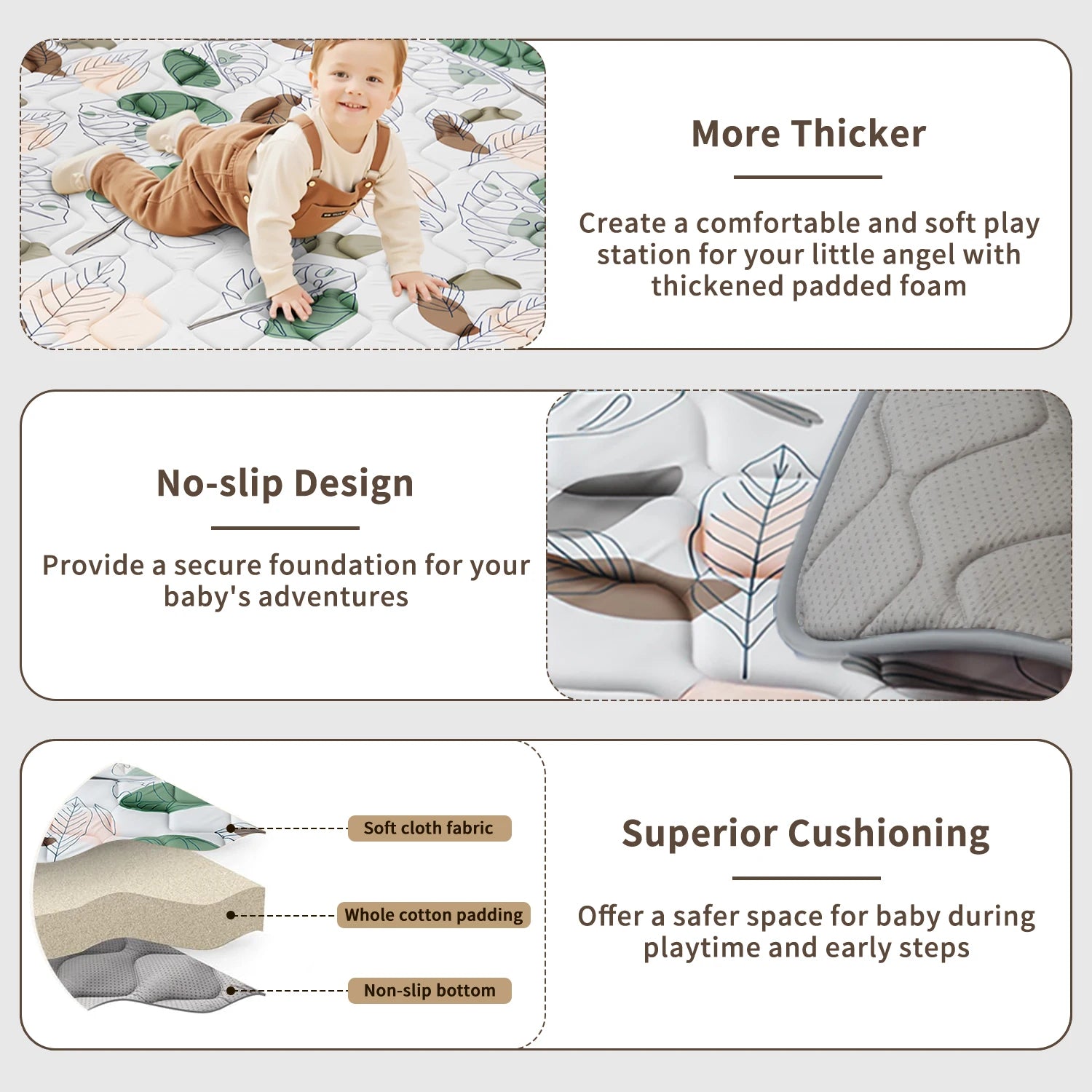 Baby Play Mats, Crawling Playpen Mat, Thicken Soft Padding Foam Playmat Foldable Crawling Mats, Non-Slip & Machine Washable