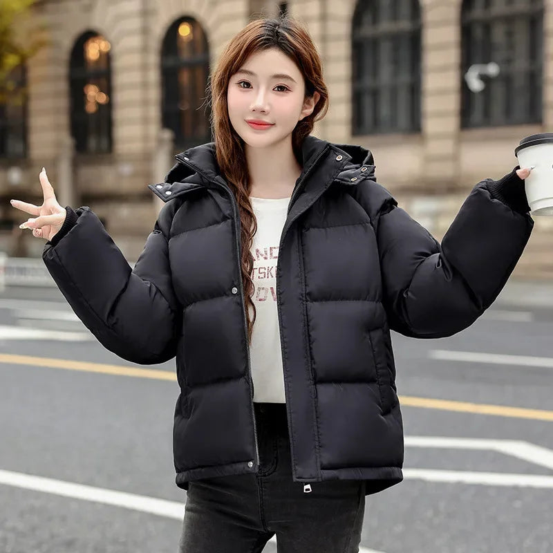 Women's down Cotton Jacket Short Winter Thickened Bread Style Loose Fit Warm Outerwear Korean Version Student Coat
