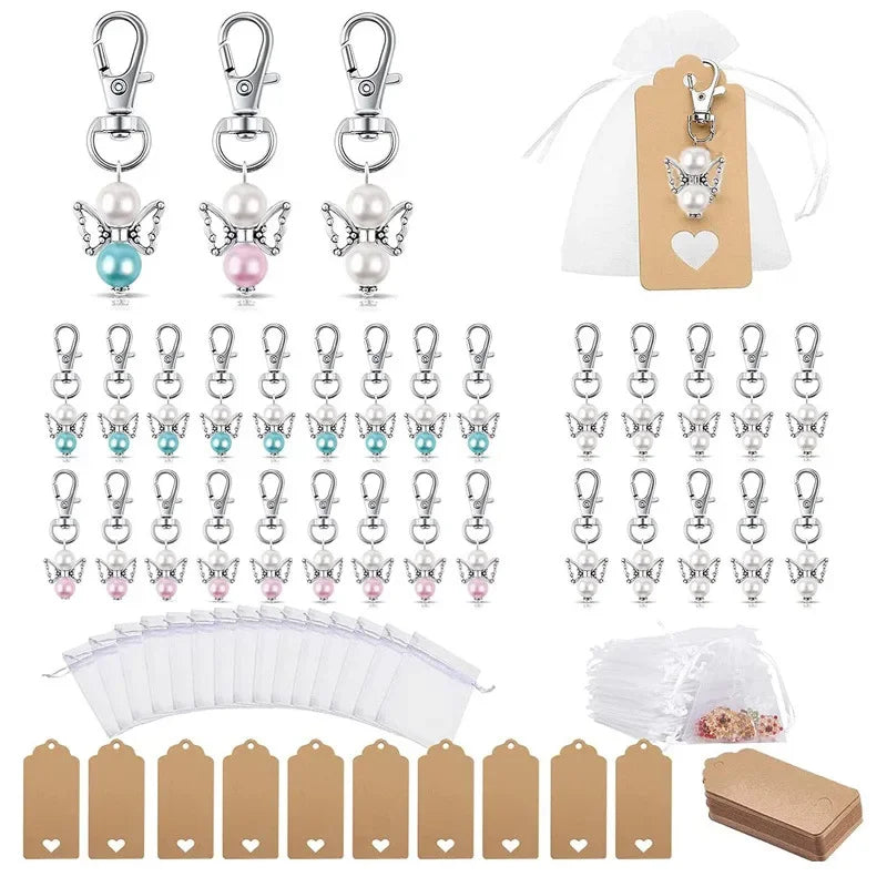 24Set Angel Pendants, Keychain with Organza Pouch and Kraft Paper Pendant for Wedding,Party,Christmas,Thank You Gift,Christening