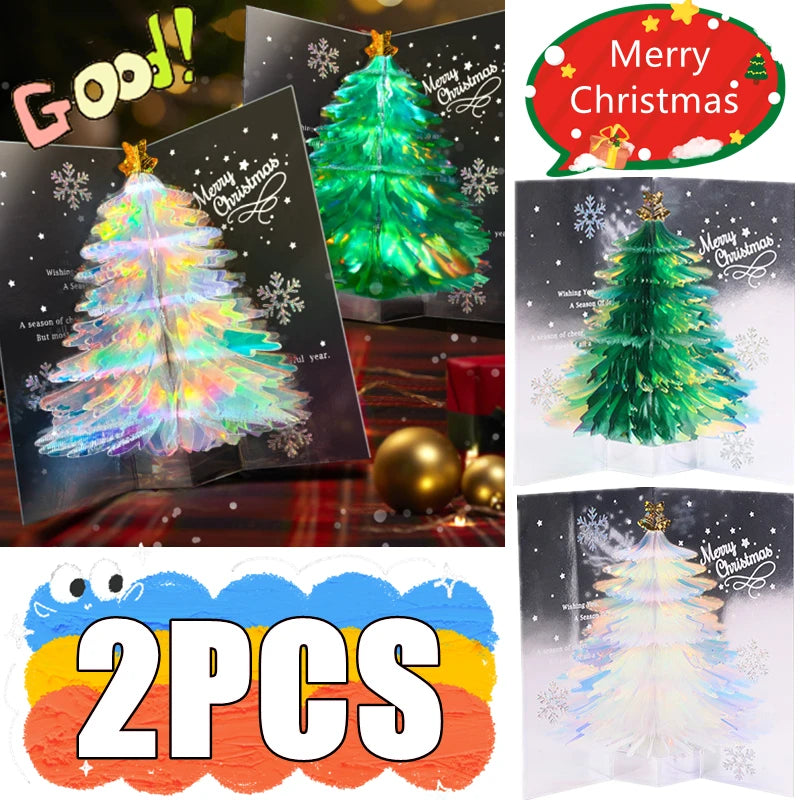 New 2/1PC 3D Pop Up Shining Christmas Greeting Cards Tree Handmade Card with Envelope For Xmas New Year Thanksgiving Day Gifts