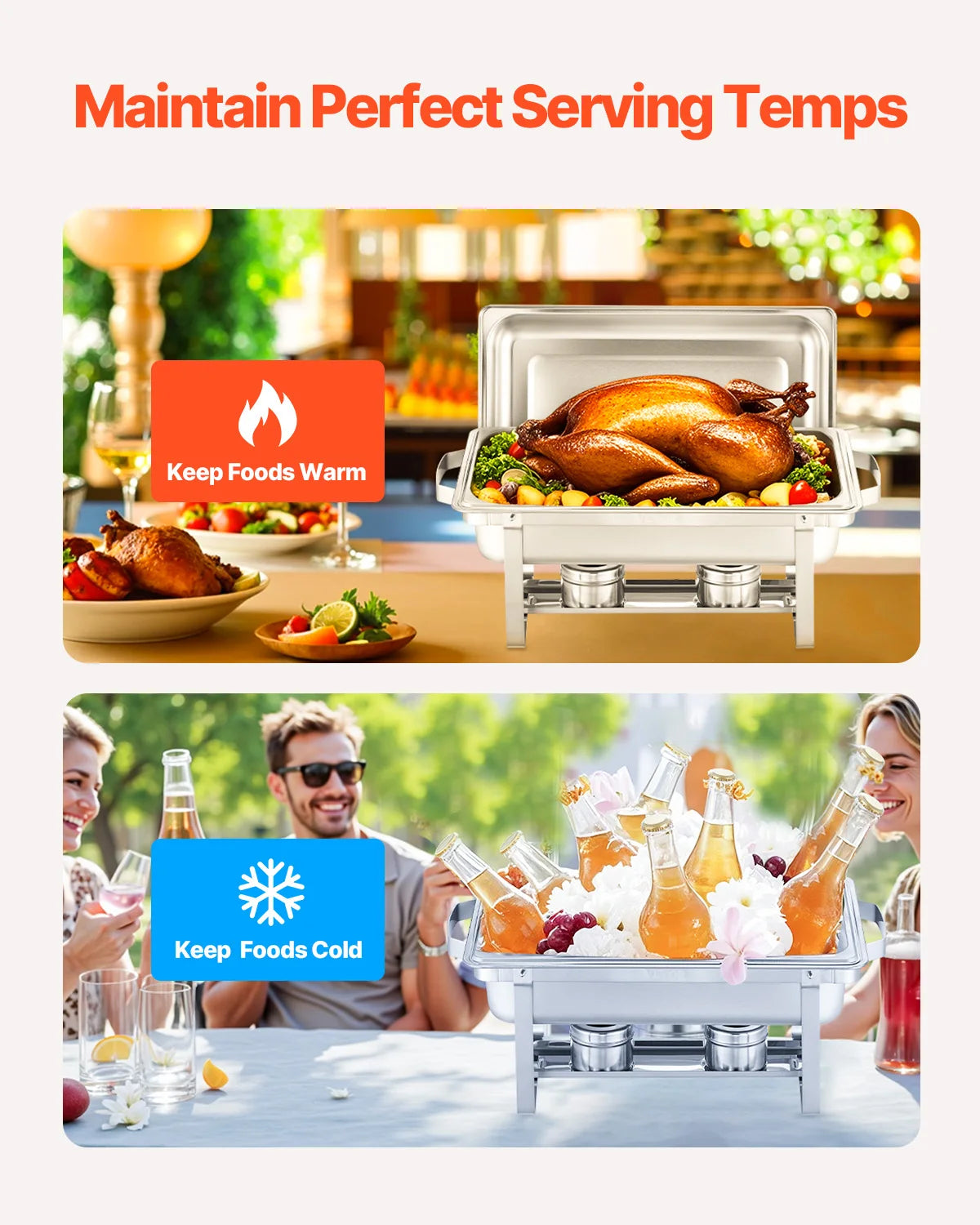 VEVOR 8 Qt 4/6 Pack Chafing Dish Buffet Set Stainless Steel Chafer Rectangle Catering Warmer Server with Lid Water Pan for party