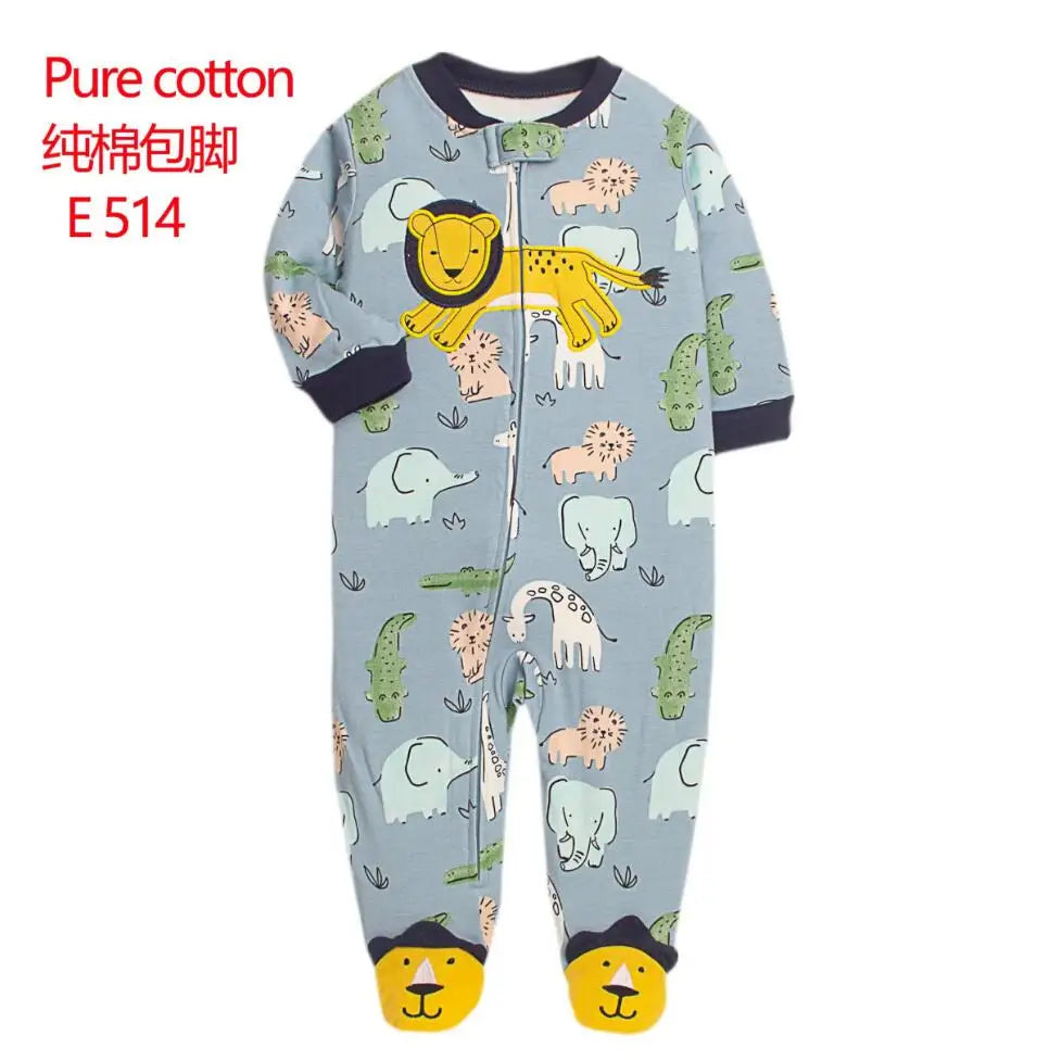 Baby Cotton Rompers Newborn Toddler Baby Boys Girls Pajamas Coveralls Cartoon Animal Dinosaur Strawberry Zipper Jumpsuit