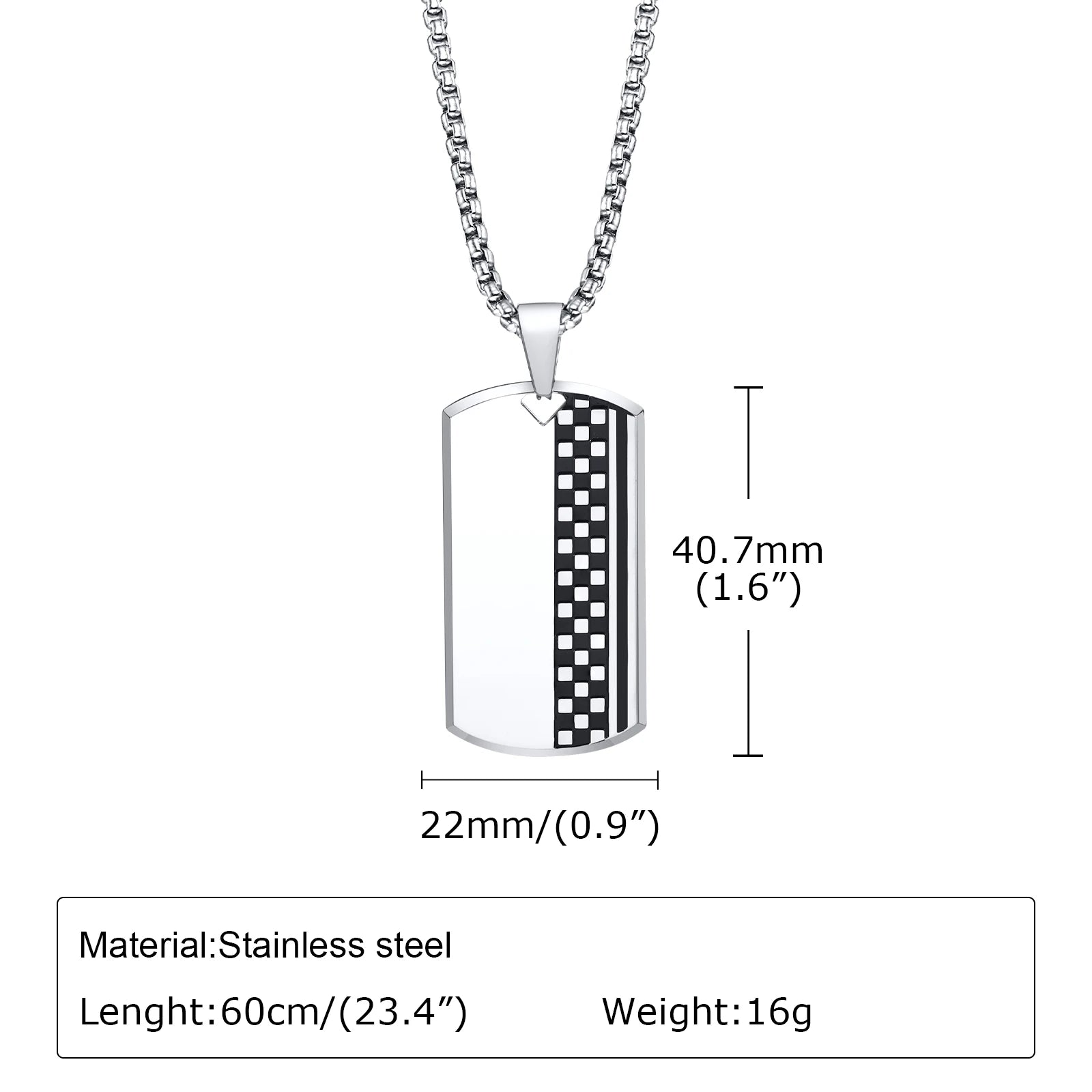 Stylish Dog Tag Necklace for Men Boys,Wateproof Chessboard Stainless Steel Necklace,Trendy Jewelry Gift to Him