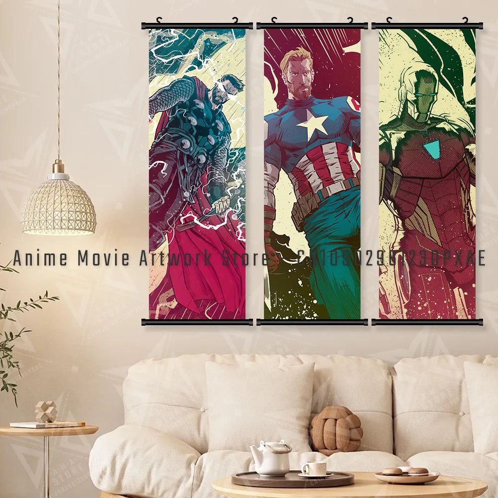 Marvel The Avengers Wall Art Scrolls Pictures Movie Characters Poster Hanging Painting Iron Man Canvas Print Home Decor Mural