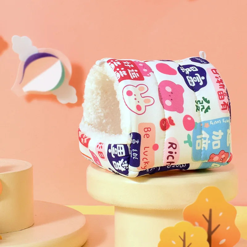 Cute Cartoon Rabbit Squirrel Mini Cage Guinea Pig Nest Small Animal Mice Rat Pet Sleeping Bed Hamster House Winter Warm Soft Mat