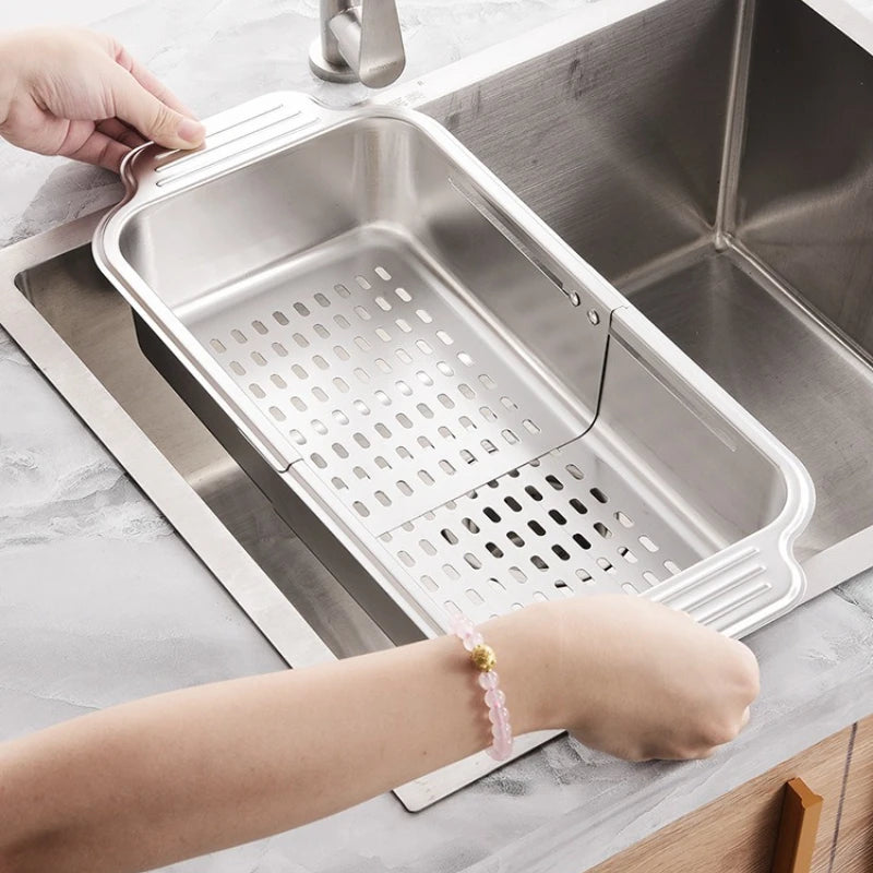304 Stainless Steel Sink Rack - Extendable Dish Drainer for Plates, Fruits & Vegetables | Heavy-Duty Kitchen Drain Basket