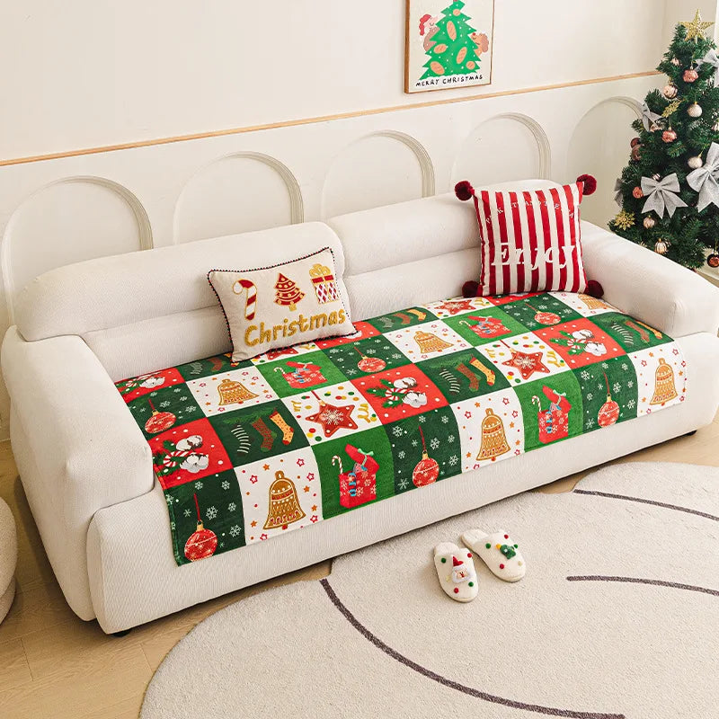 Winter Christmas Flannel Sofa Cover Anti-Slip All-Inclusive Universal Sofa Cover In One Straight Row Sofa Cushion Decor Home