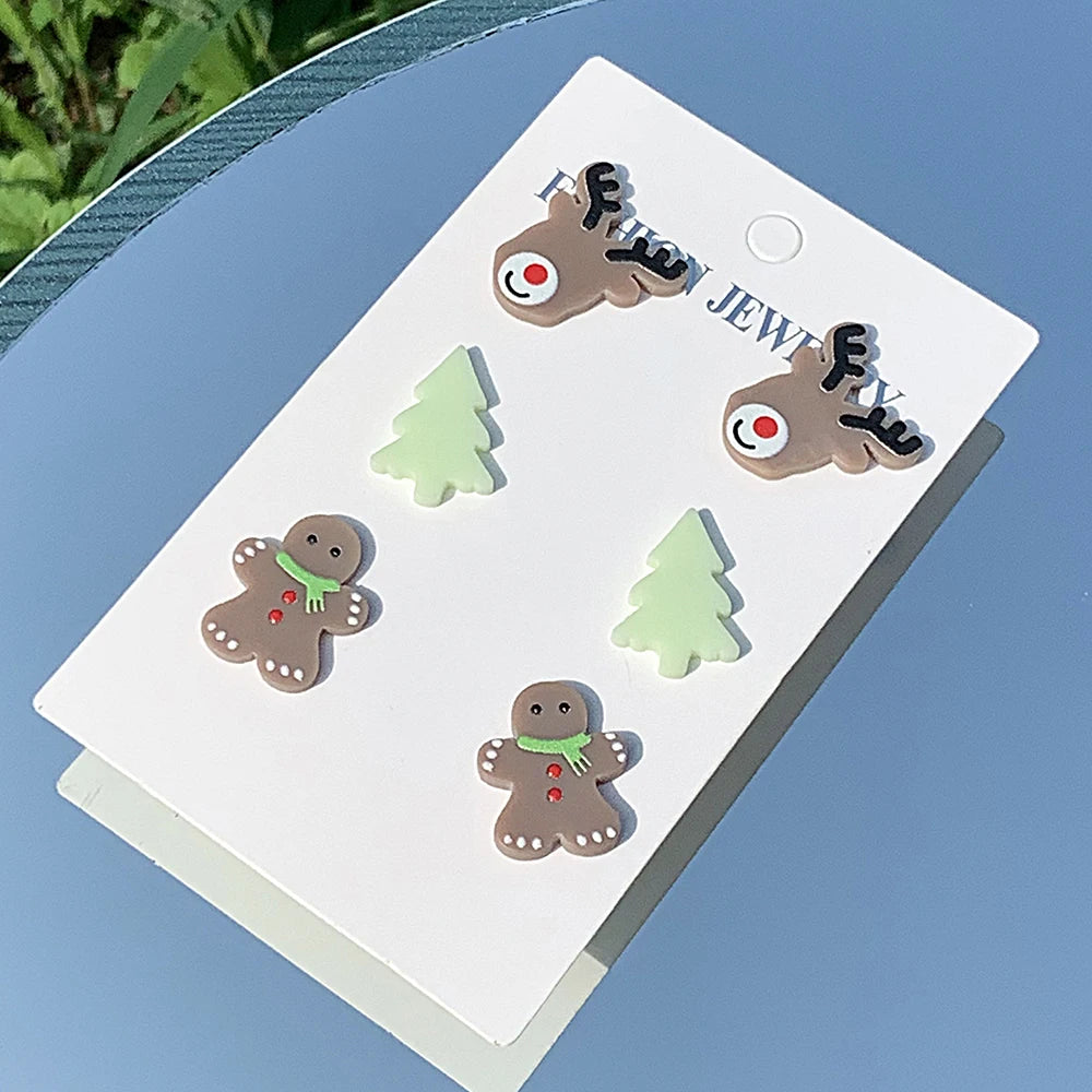 WELBACK 1 Set of 3 Pairs Women's Fashion Earrings Gingerbread Man Christmas Tree and Snowman Design Perfect Holiday Gift