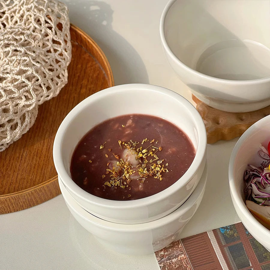 Simple White Ceramic Bowl Household Tableware Rice Bowls Breakfast Porridge Bowl Yoghurt Dessert Bowls