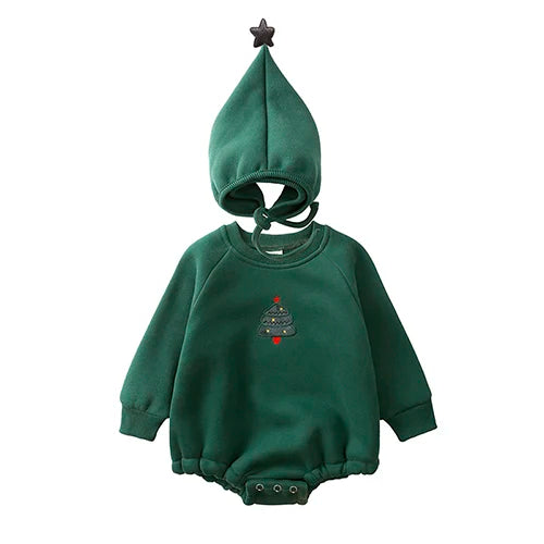 Baby Christmas Romper with Hat 0-24M Newborn Embroidery Solid Cotton Christmas Tree Santa Claus Deer Costume For Xmas Pajamas