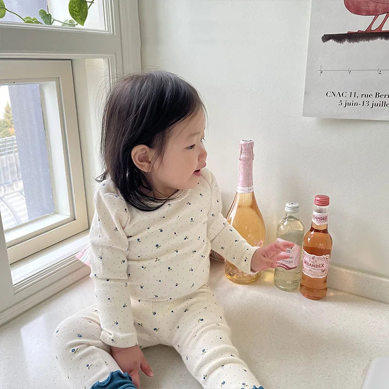 2025 Spring New Baby Long Sleeve Clothes Set Infant Floral Tops + Pants 2pcs Suit Cotton Baby Home Clothing Boys Girl Outfits