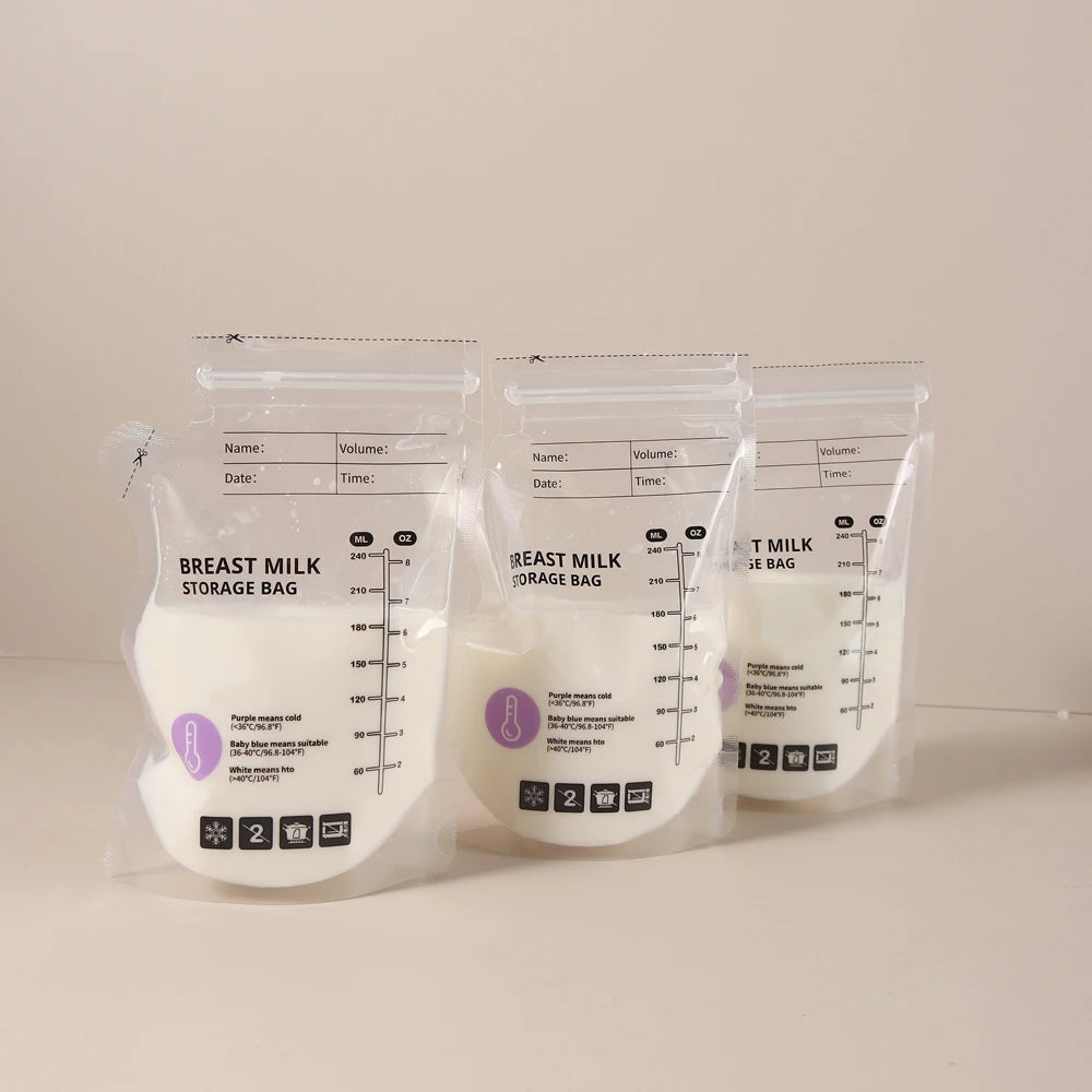 60 Pack Temperature Sensitive Breast Milk Storage Bags -Food Grade PE, Transparent with Measurement Lines,  Disposable & Leakpro