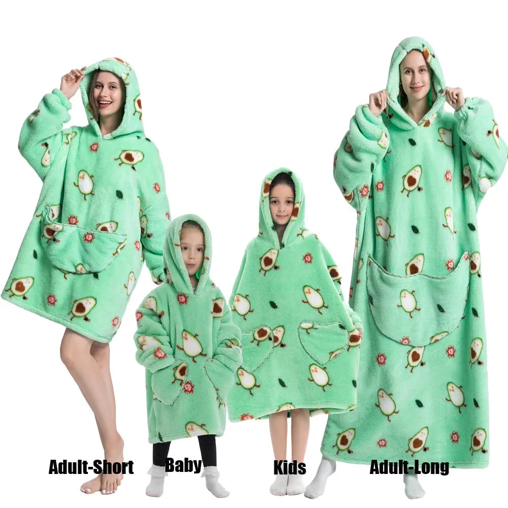 Oversize Winter Sherpa Blanket Plush Polar Fleece Family Matching Hoodie Girls Sweatshirt Homewear Halloween Women Kids Clothes