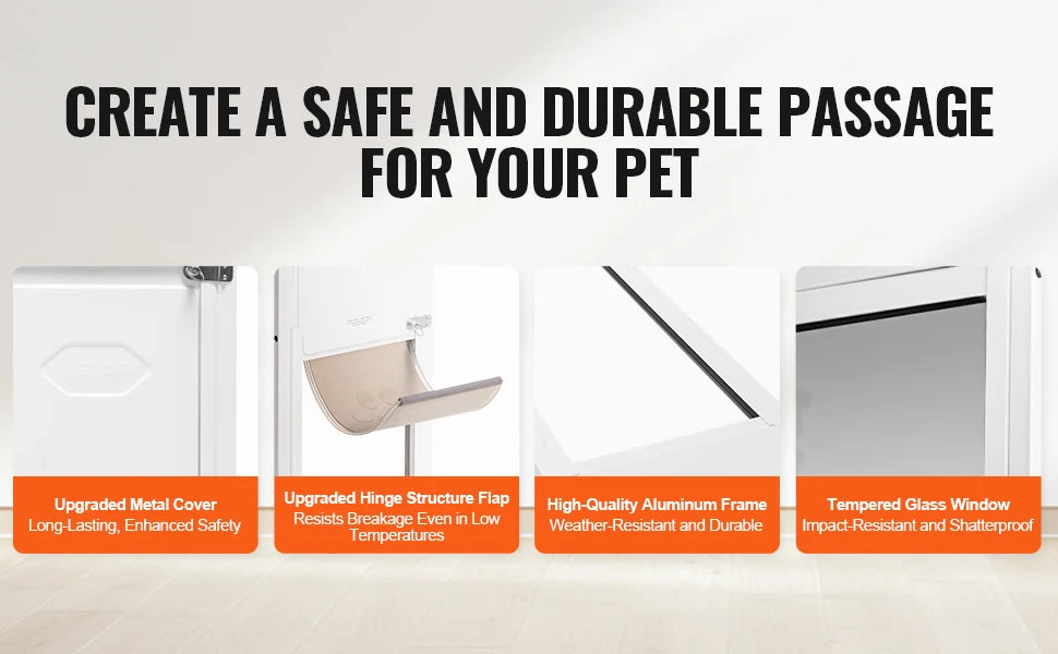 SucceBuy Dog Door Sliding Glass Door Adjustable Height Doggy Door Sliding Doors Aluminum Frame Tempered Glass Pet Door